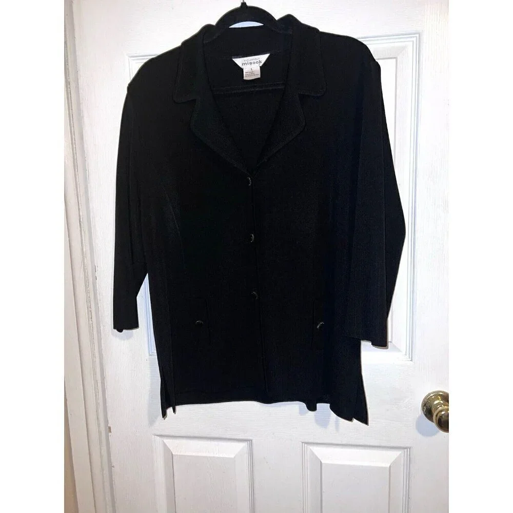 EXCLUSIVELY MISOOK Cardigan Sweater Black Acrylic 3 Button Sz L